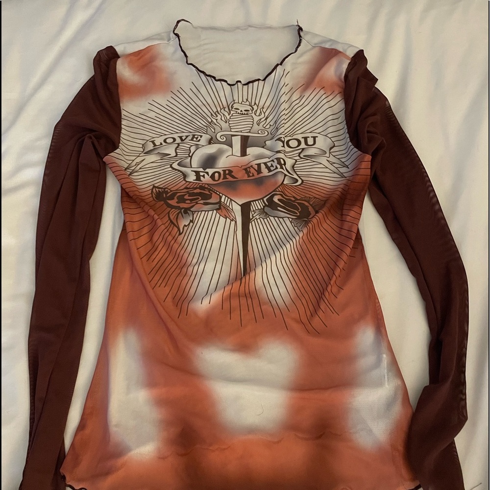 Graphic print sheer mesh top